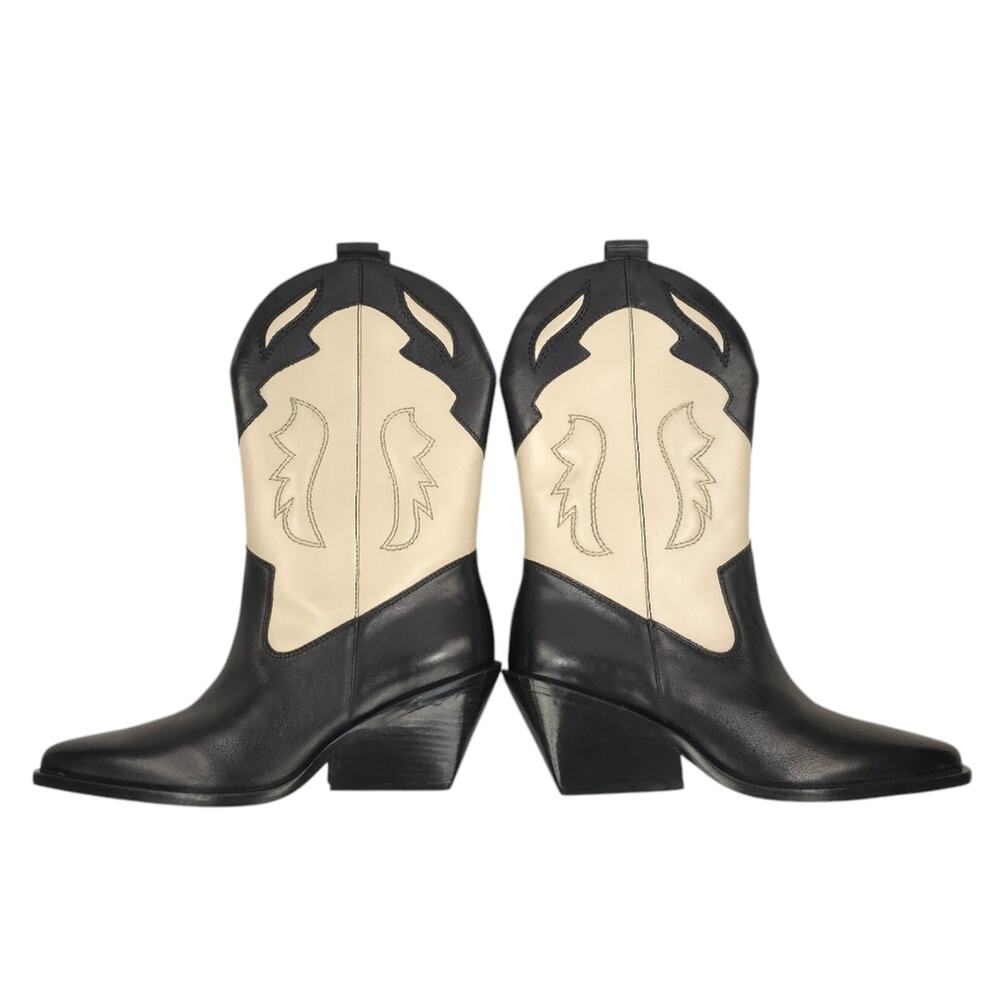 Free People Black and Cream Heeled Cowboy Boots - Picture 5 of 13